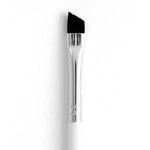 ColourPop Angled Eye Brush showcasing firm black angled bristles for precise eyeliner and brow definition, with a shiny chrome ferrule and white handle, close-up on a white background.