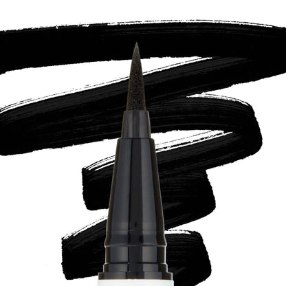 ColourPop BFF Liquid Liner Numero Uno drawing bold, jet‑black swatches, felt‑tip pen delivering precise, smudge‑resistant lines against a white backdrop, ideal for sharp wings and everyday definition.
